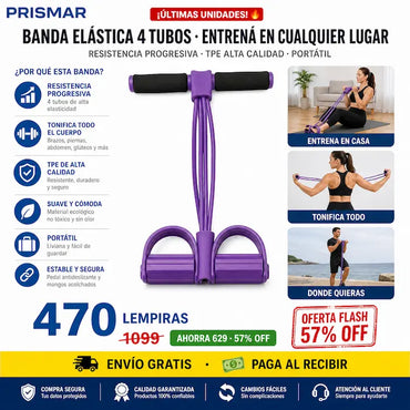 💪⚡ Banda de Resistencia con Pedal — Gym en Casa | Brazos, Abdomen y Piernas | Sin Membresía 🏋️🇭🇳