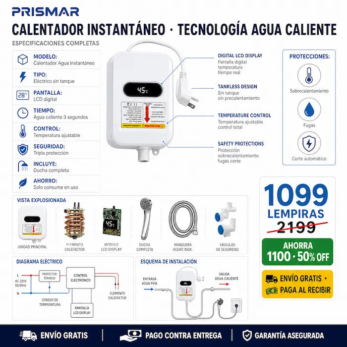 🚿 Calentador de Agua Instantáneo con Ducha — ¡Agua Caliente en 3 Segundos!