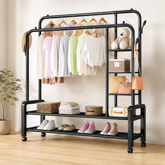 ClosetPro Rack 2B | Perchero Organizador Doble Barra con Ruedas | 4 Estantes + Zapatera | 162cm Alto | Todo en Uno | Pago al Recibir Honduras