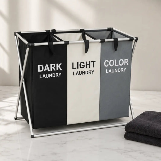 CleanSort Pro 3en1 | Cesto Organizador de Ropa Plegable | Separa Ropa Oscura Clara y de Color | 3 Compartimentos 150L | Pago al Recibir Honduras