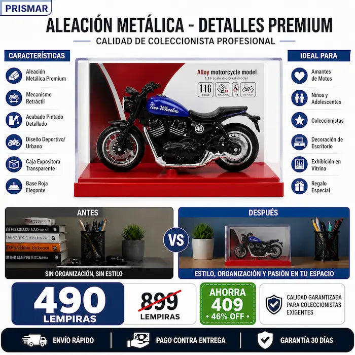 Motocicleta de Colección Pull Back con Base Exhibidora