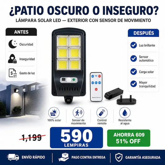 Lámpara Solar LED con Sensor de Movimiento y Control Remoto — Iluminación Gratis y Más Seguridad