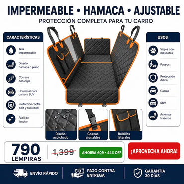 Cobertor Hamaca Impermeable para Asiento de Carro — Protege tu Tapicería del Pelo, Barro y Arañazos