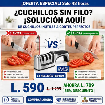 Afilador de Cuchillos Profesional 3 Etapas Manual | EdgeMaster Pro AMAZON CON GARANTIA EXTENDIDA Y CERTIFICACIÓNN