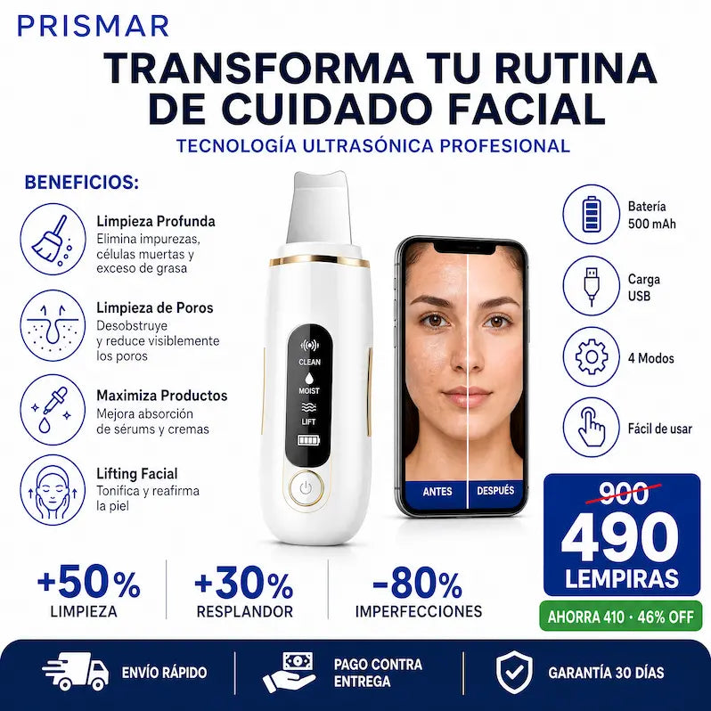 Espátula Ultrasónica Facial GUGUG – Limpiador Profundo + Removedor de Impurezas SkinClean Pro – Espátula Ultrasónica Facial
