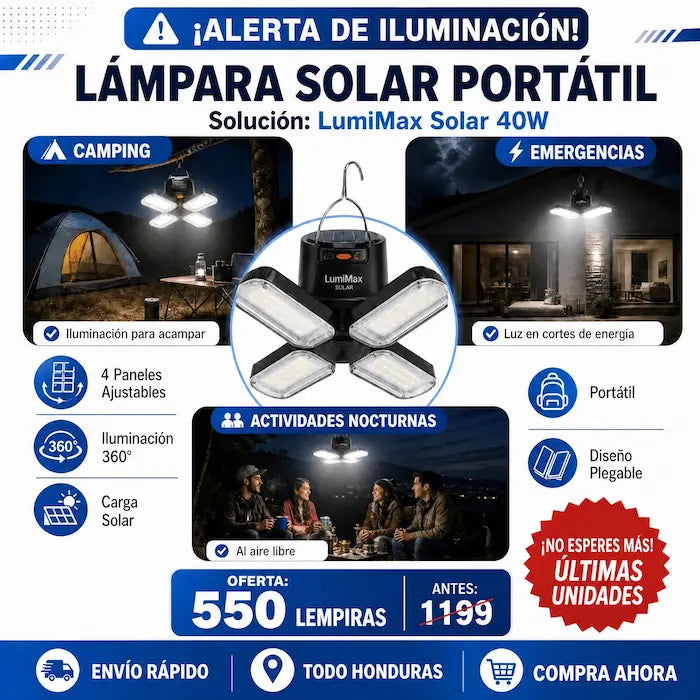LumiMax Solar 40W – Lámpara de Emergencia LED Solar