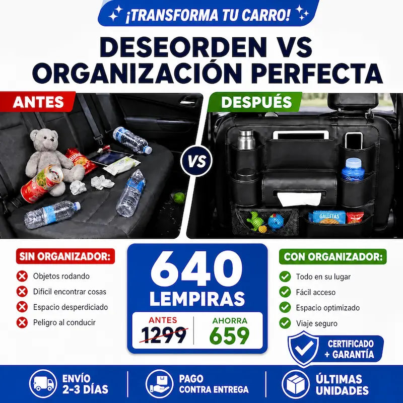 Amazon AutoSpace Pro 3 en 1 – Organizador en Cuero Premium para Asiento Trasero Certificado y con Garantia
