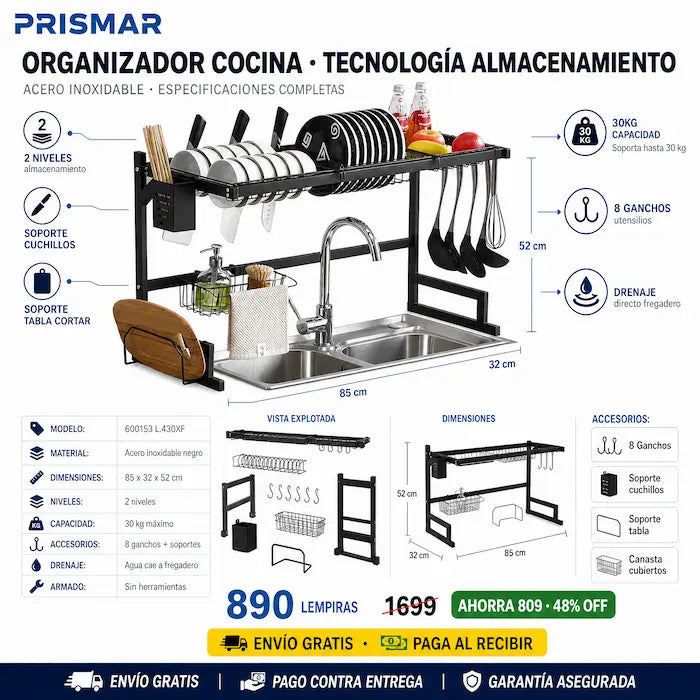 🍽️✨ Escurridor Sobre el Fregadero en Acero Negro | Sin Charcos • Sin Desorden • Sin Oxidación 💧🔪