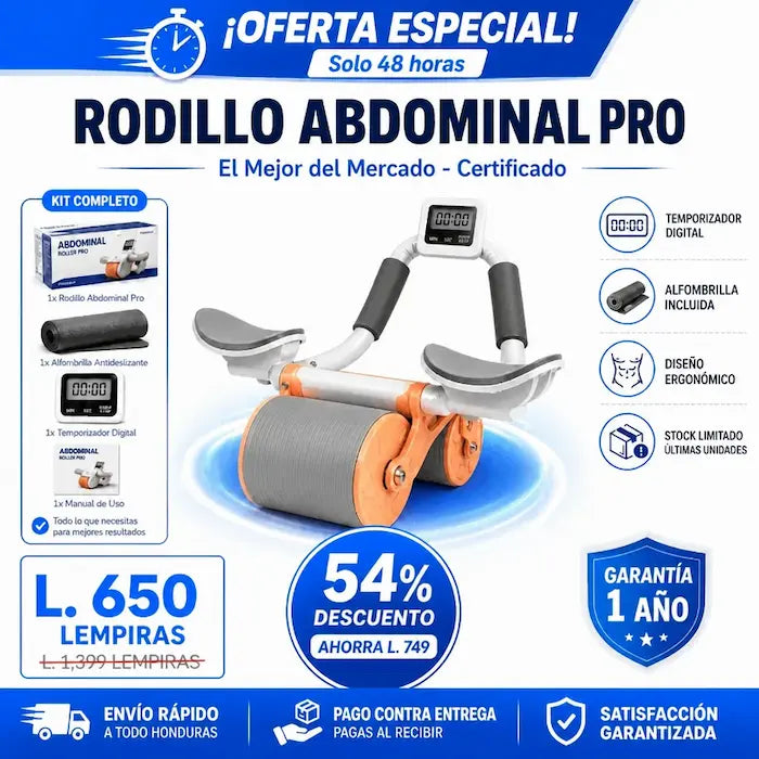 Rodillo Abdominal Pro con Temporizador Automático + Alfombrilla de Entrenamiento Certificado con Garantía incluido
