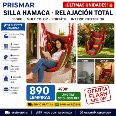 🪑🌴 Silla Hamaca Colgante con Cojines — 2 Colores | Kit Completo Incluido | Hasta 150kg 🌈✨