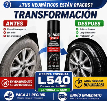 TireFoam Elite™ – Espuma Restauradora y Brillo Profesional para Neumáticos