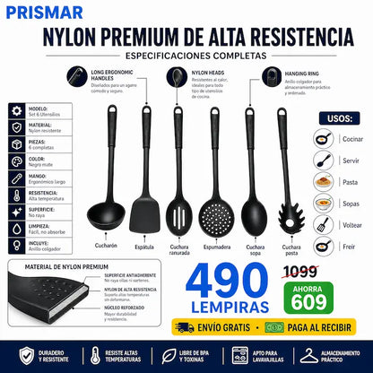 🍳 Set de Utensilios de Cocina Negro — ¡Cociná con Estilo y Sin Dañar Nada!