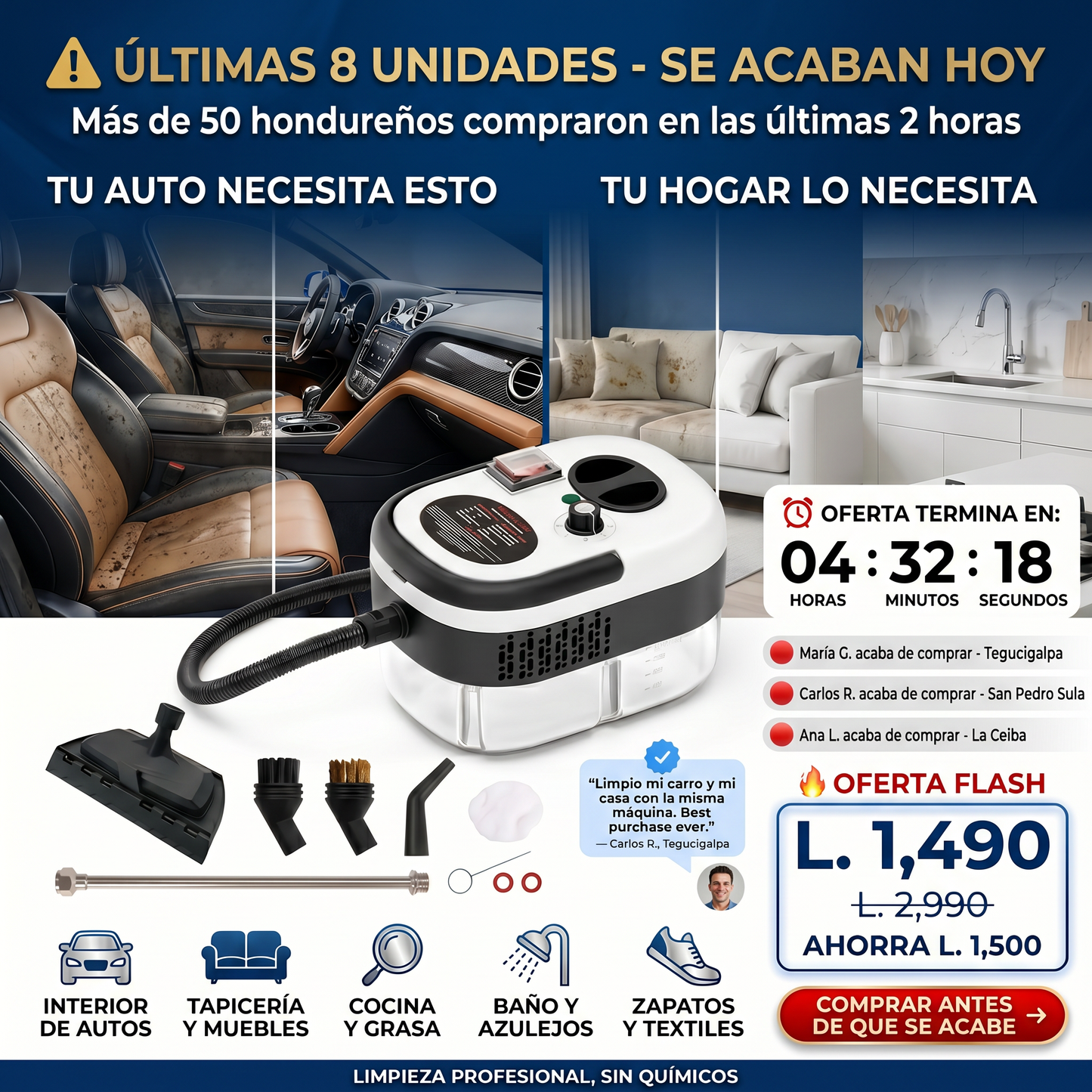 Limpiador a Vapor Presurizado 9 en 1 – Limpieza Profunda Sin Químicos | VaporMax Pro garantía y certificacioión Amazon