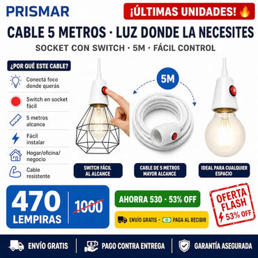⚡ Extensión Eléctrica 5 Metros con Switch — ¡Alcanzá Cualquier Rincón de tu Hogar!