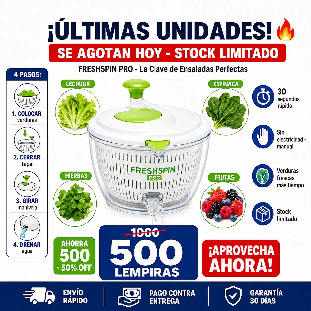 FreshSpin Pro™ – Secador de Verduras Inteligente