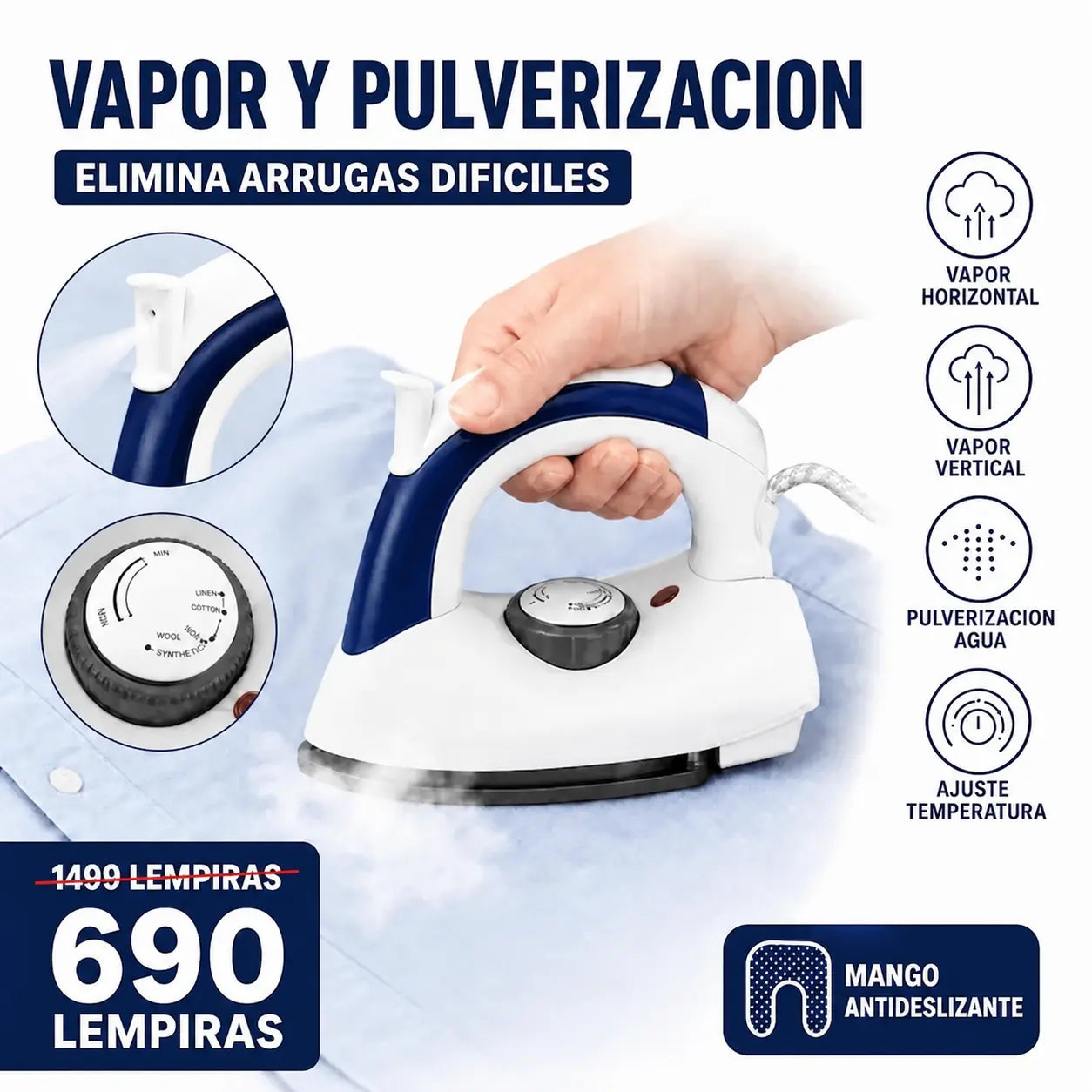 Plancha Portátil Plegable de Viaje — Vapor · 3 Temperaturas · 460g · 110V Honduras