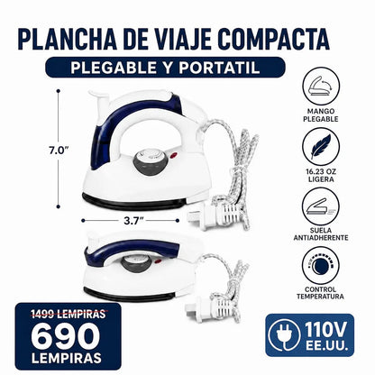 Plancha Portátil Plegable de Viaje — Vapor · 3 Temperaturas · 460g · 110V Honduras