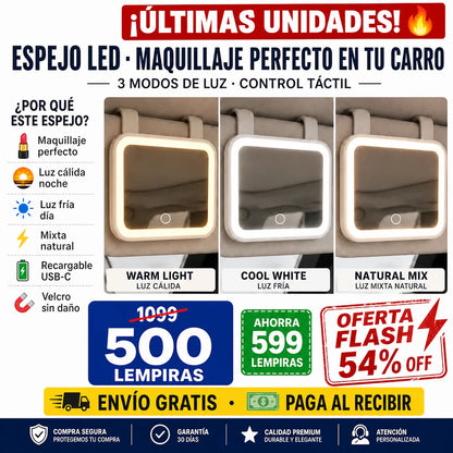 💄 Espejo LED para Visera — ¡Maquillate Perfecta en tu Carro!