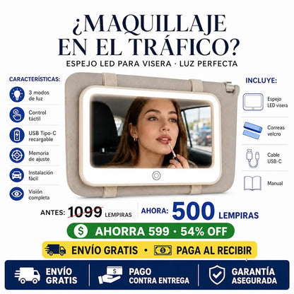 💄 Espejo LED para Visera — ¡Maquillate Perfecta en tu Carro!