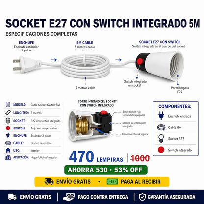 ⚡ Extensión Eléctrica 5 Metros con Switch — ¡Alcanzá Cualquier Rincón de tu Hogar!