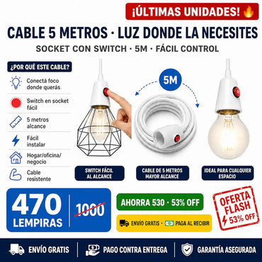 ⚡ Extensión Eléctrica 5 Metros con Switch — ¡Alcanzá Cualquier Rincón de tu Hogar!