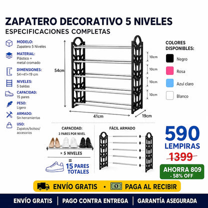 👟 Zapatero Decorativo 5 Niveles — ¡Organizá tus Zapatos con Estilo!