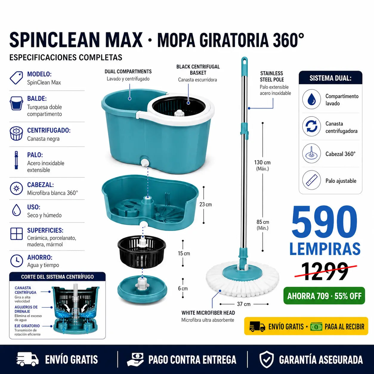 🧹 SpinClean Max — ¡Pisos Impecables Sin Ensuciar las Manos!