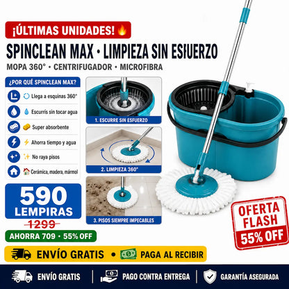 🧹 SpinClean Max — ¡Pisos Impecables Sin Ensuciar las Manos!