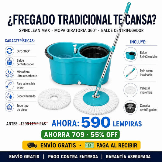 🧹 SpinClean Max — ¡Pisos Impecables Sin Ensuciar las Manos!