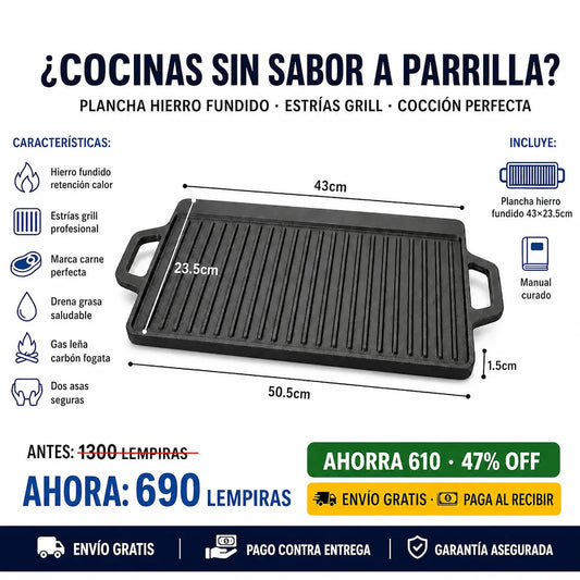 🔥 Plancha Grill de Hierro Fundido — ¡Cocinás como Parrillero Profesional en Casa!