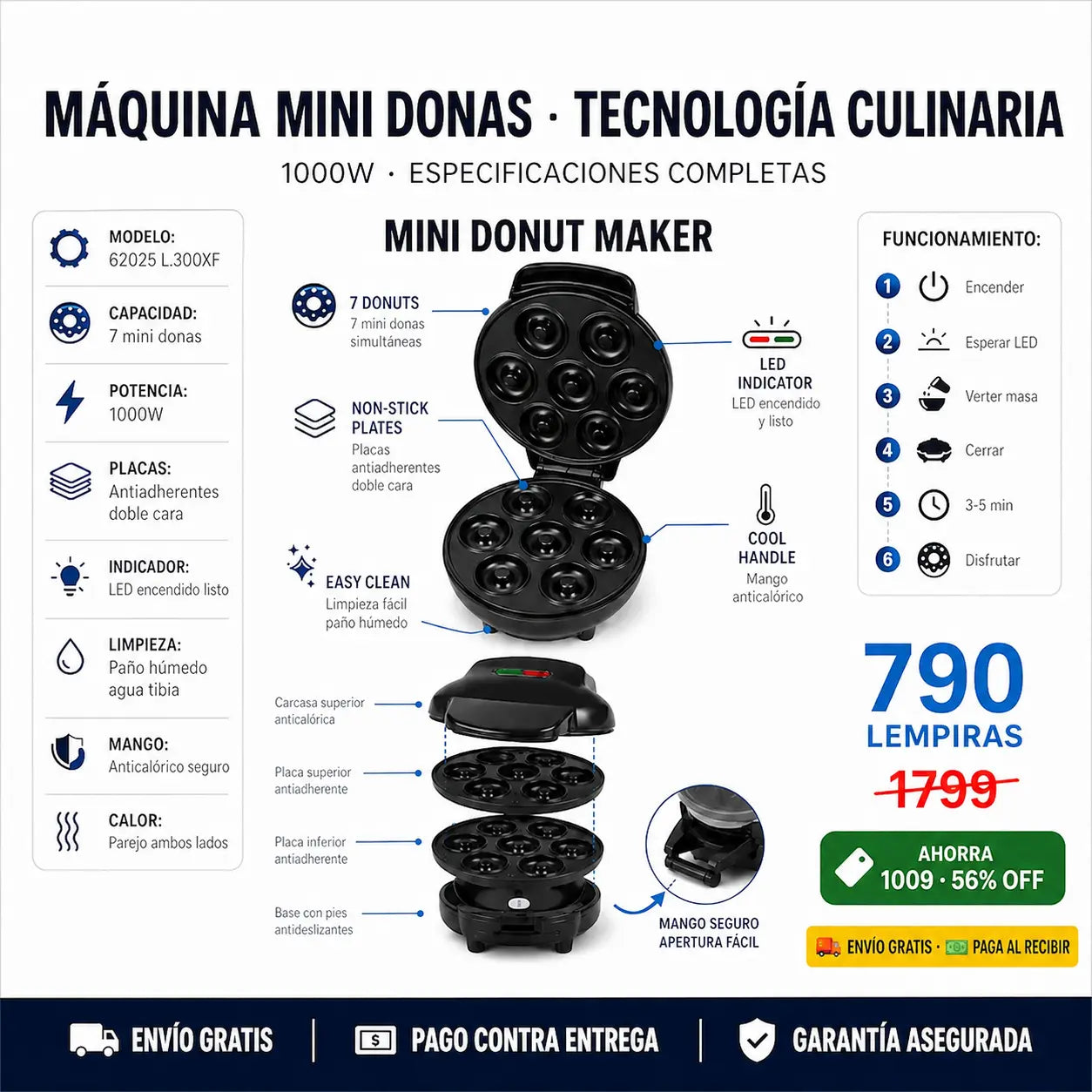 🍩⚡ Máquina para Hacer 7 Mini Donas — Sin Freír | Lista en Minutos | Placas Antiadherentes 🎂✨