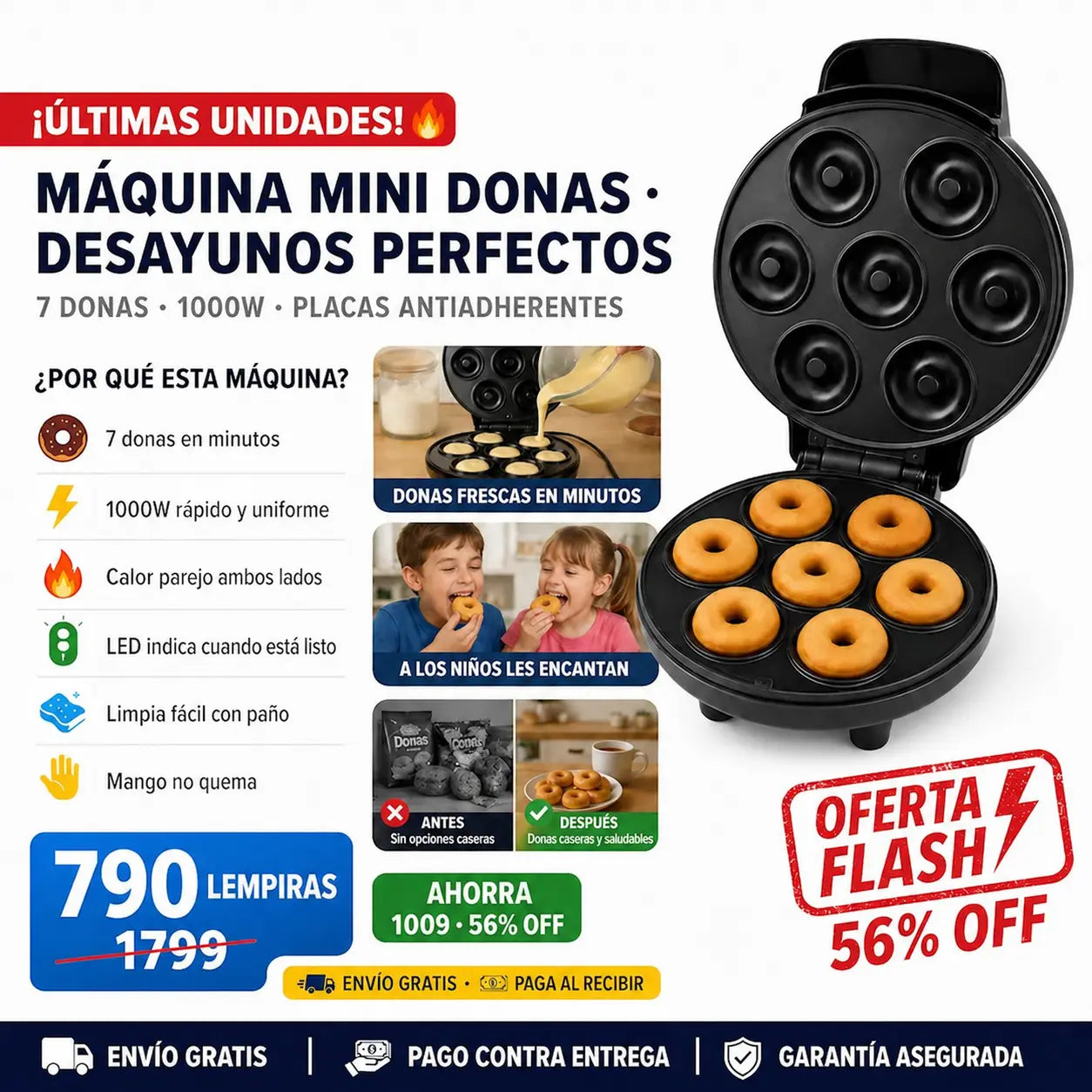 🍩⚡ Máquina para Hacer 7 Mini Donas — Sin Freír | Lista en Minutos | Placas Antiadherentes 🎂✨