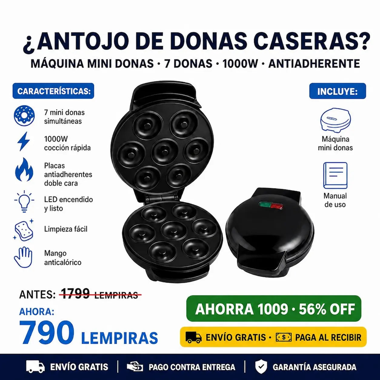 🍩⚡ Máquina para Hacer 7 Mini Donas — Sin Freír | Lista en Minutos | Placas Antiadherentes 🎂✨