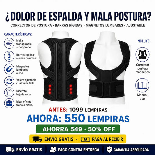 Corrector de Postura con Soporte Lumbar — Magnetos + Barras | Discreto Bajo la Ropa | Alivio Desde el 1er Día 💪⬆️