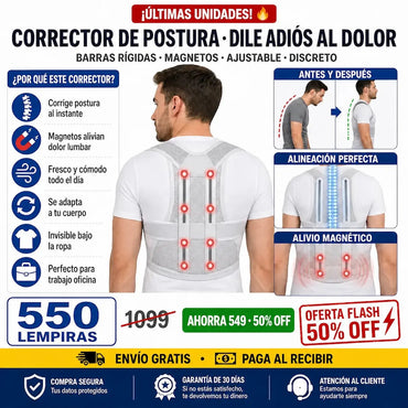 Corrector de Postura con Soporte Lumbar — Magnetos + Barras | Discreto Bajo la Ropa | Alivio Desde el 1er Día 💪⬆️