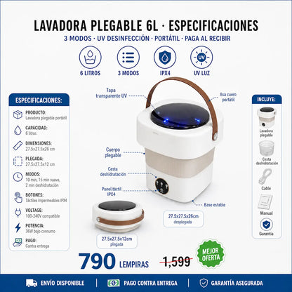 Mini Lavadora Plegable Portátil 6L — 3 Modos