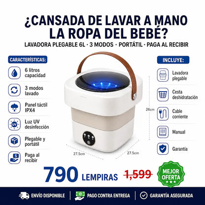 Mini Lavadora Plegable Portátil 6L — 3 Modos