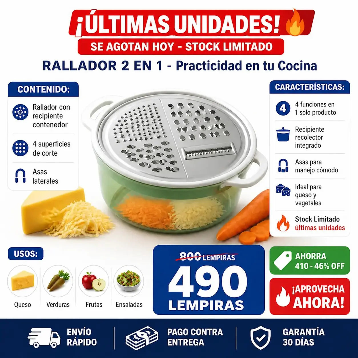 Rallador con recipiente contenedor