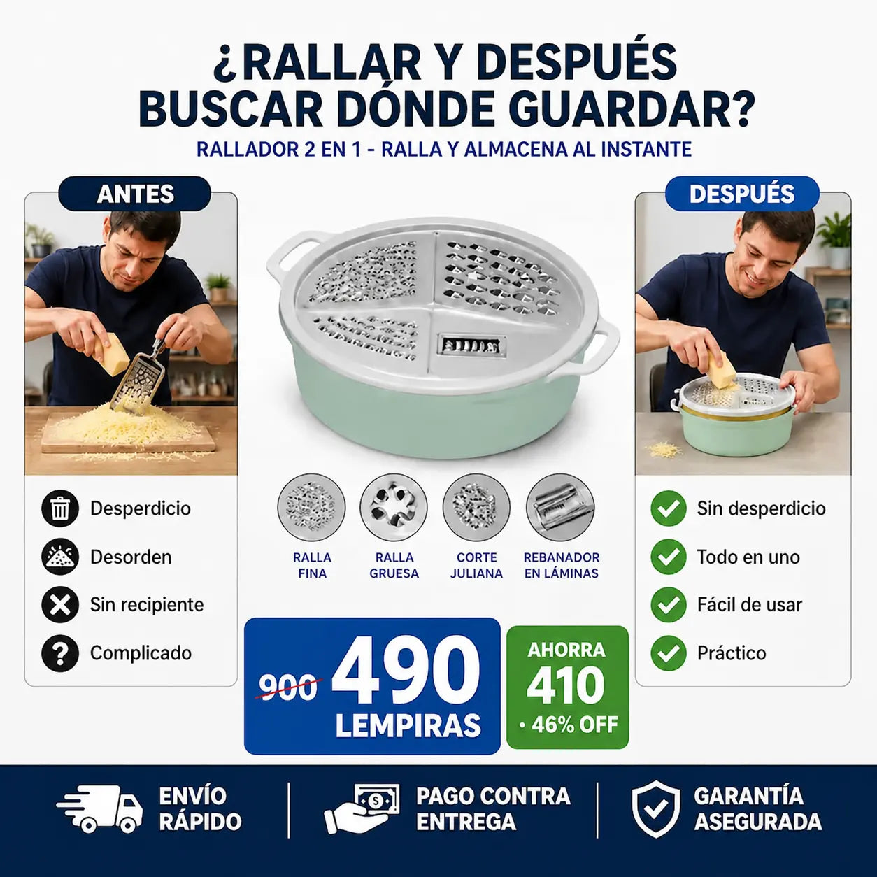 Rallador con recipiente contenedor