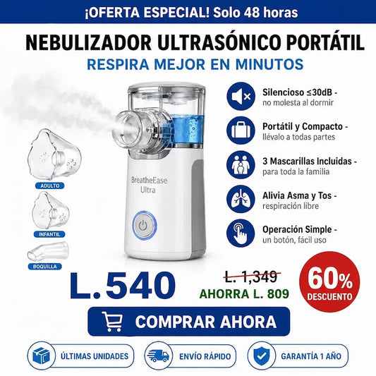 BreatheEase Ultra™ – Nebulizador Ultrasónico Portátil Certificado
