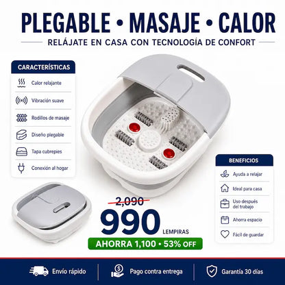 Spa de Pies Eléctrico Plegable con Masaje y Calor — Relajación de Salón en Casa