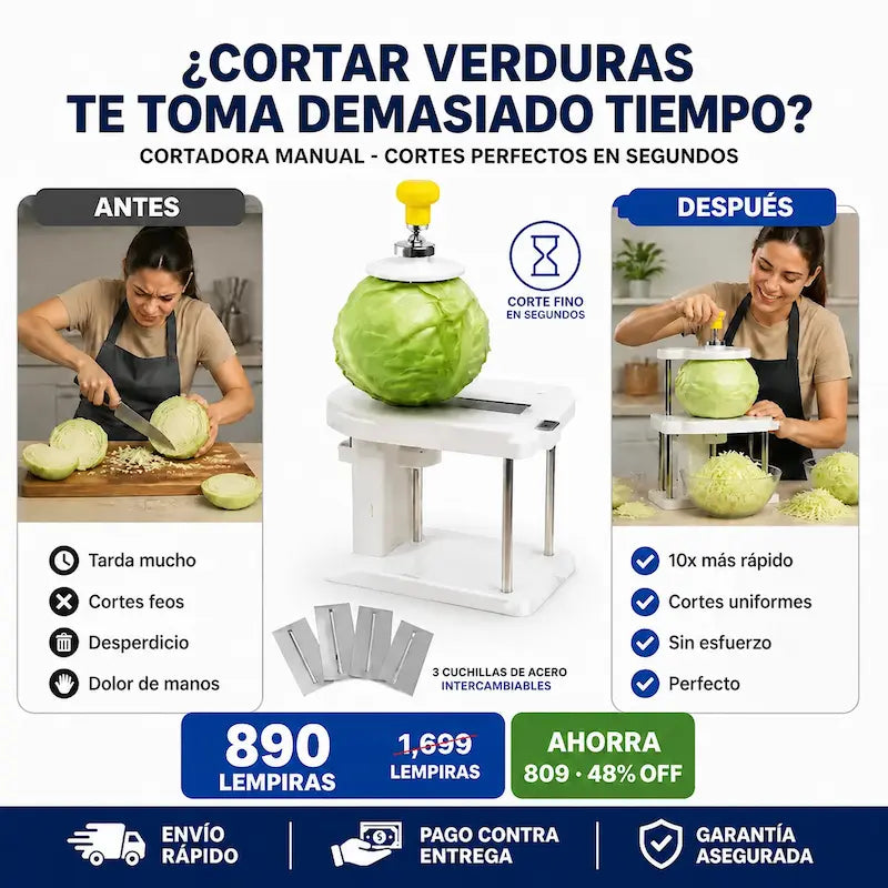 Cortadora Manual de Verduras con 3 Cuchillas de Acero