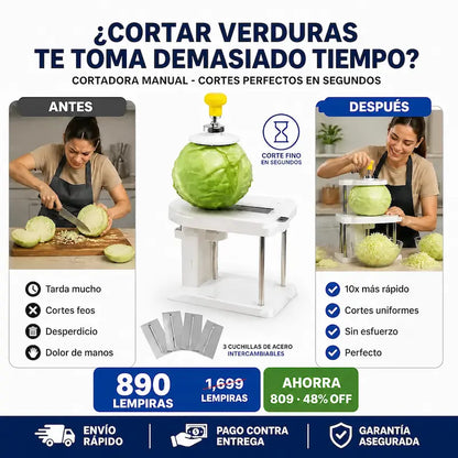 Cortadora Manual de Verduras con 3 Cuchillas de Acero