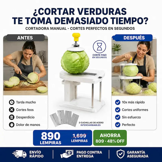 Cortadora Manual de Verduras con 3 Cuchillas de Acero