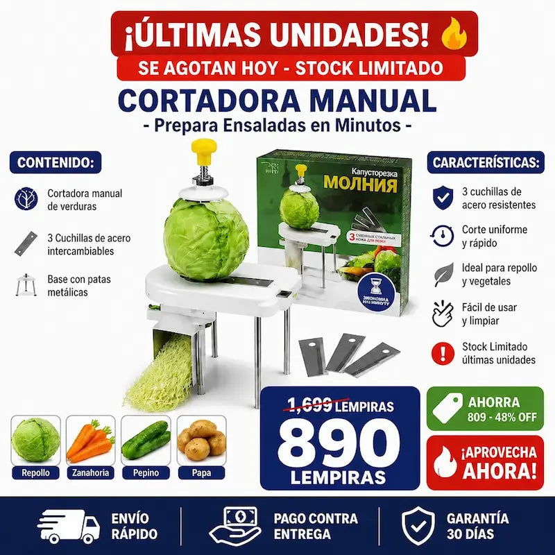 Cortadora Manual de Verduras con 3 Cuchillas de Acero