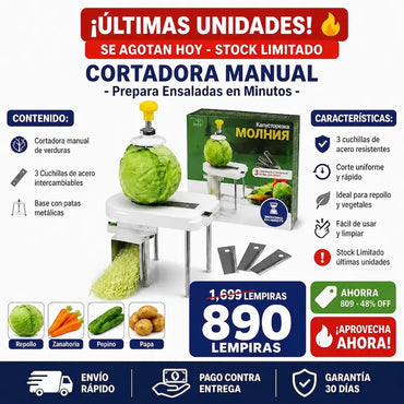 Cortadora Manual de Verduras con 3 Cuchillas de Acero