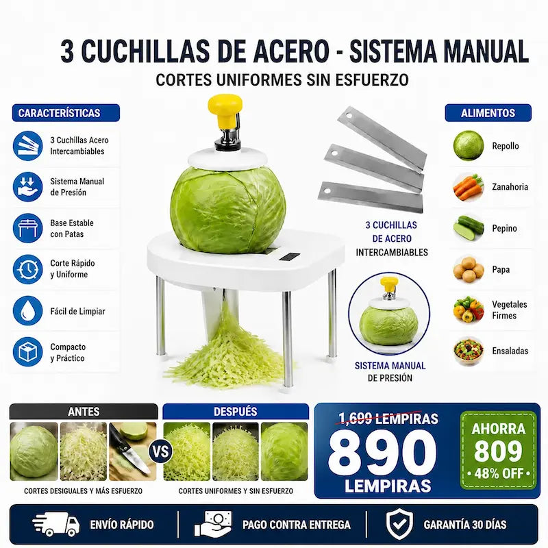 Cortadora Manual de Verduras con 3 Cuchillas de Acero