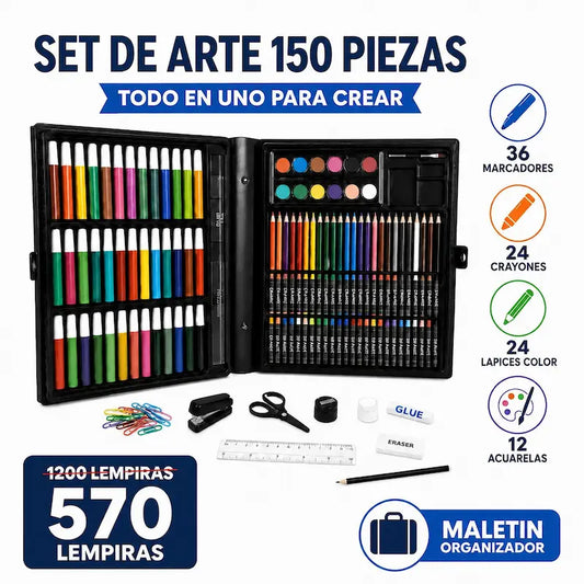 Artist's Corner — Set de Arte 150 Piezas · Maletín Plegable · Non-Toxic · Niños 6+