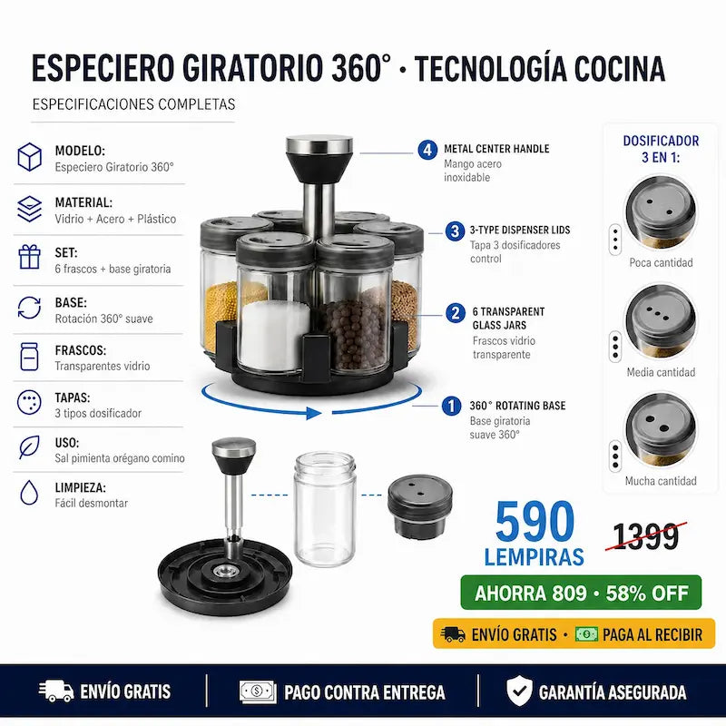 🌶️ Spice Rack Set Giratorio — ¡Todos tus Condimentos Organizados y Elegantes!