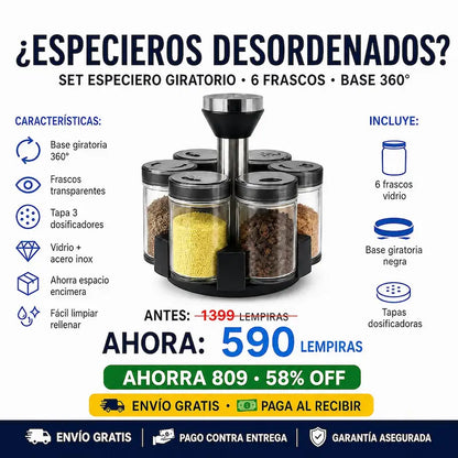 🌶️ Spice Rack Set Giratorio — ¡Todos tus Condimentos Organizados y Elegantes!